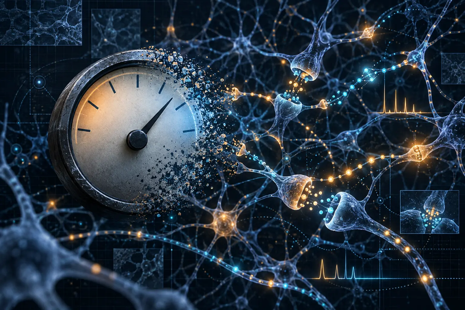 A simple gauge dissolves into a complex network of neurons and timed signals, illustrating why dopamine cannot be reduced to one level.